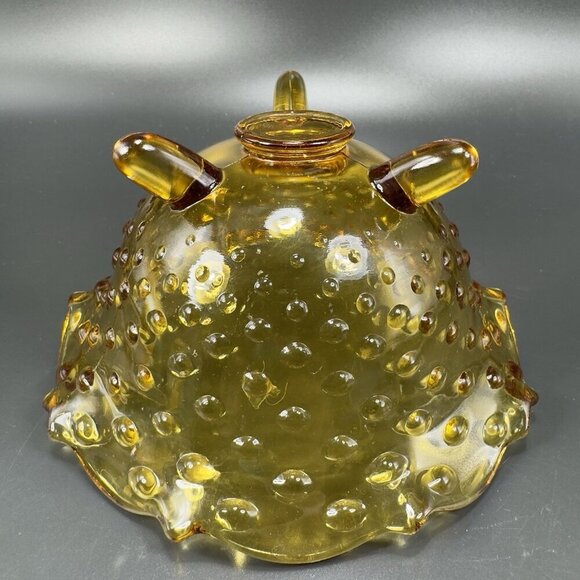 Vintage 3 Toed Hobnail Amber Footed Dish Bowl Container Wavy Edges Decor VTG - Picture 5 of 12